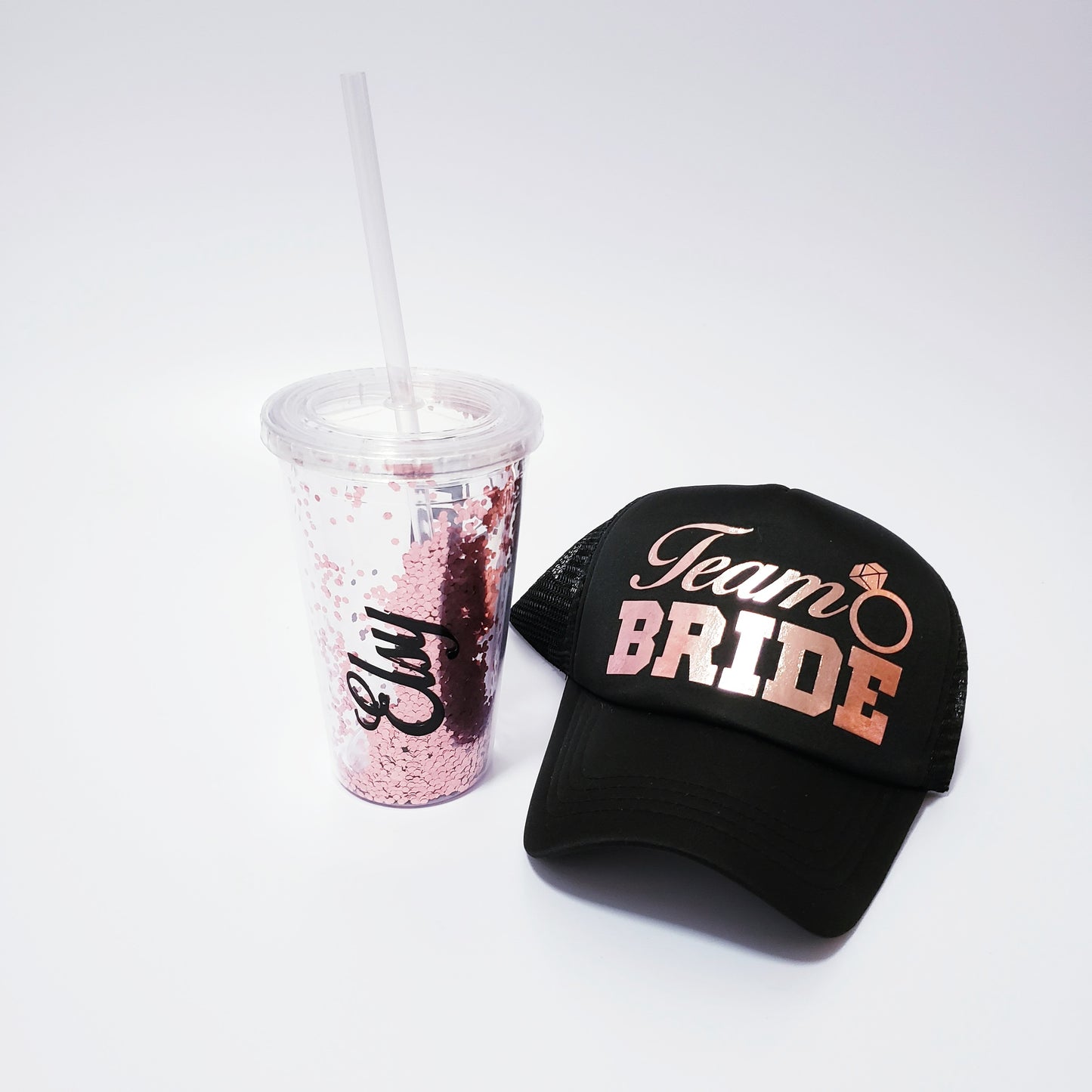 Gorra y vaso glitter