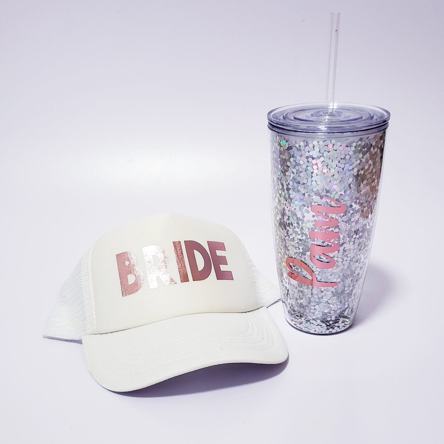 Paquete de gorra y vaso glitter