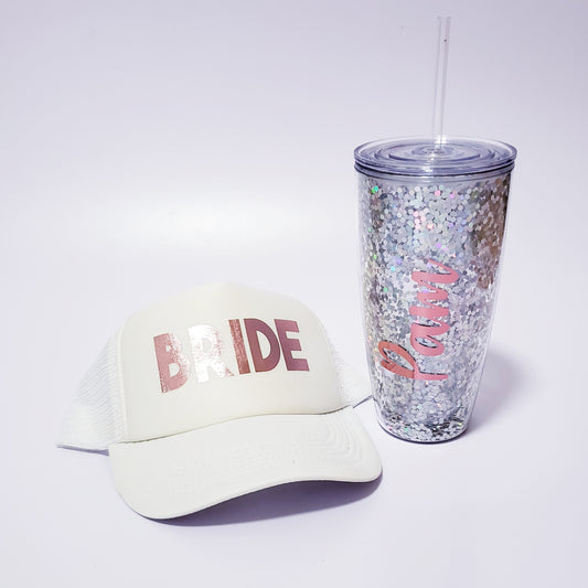 Paquete de gorra y vaso glitter