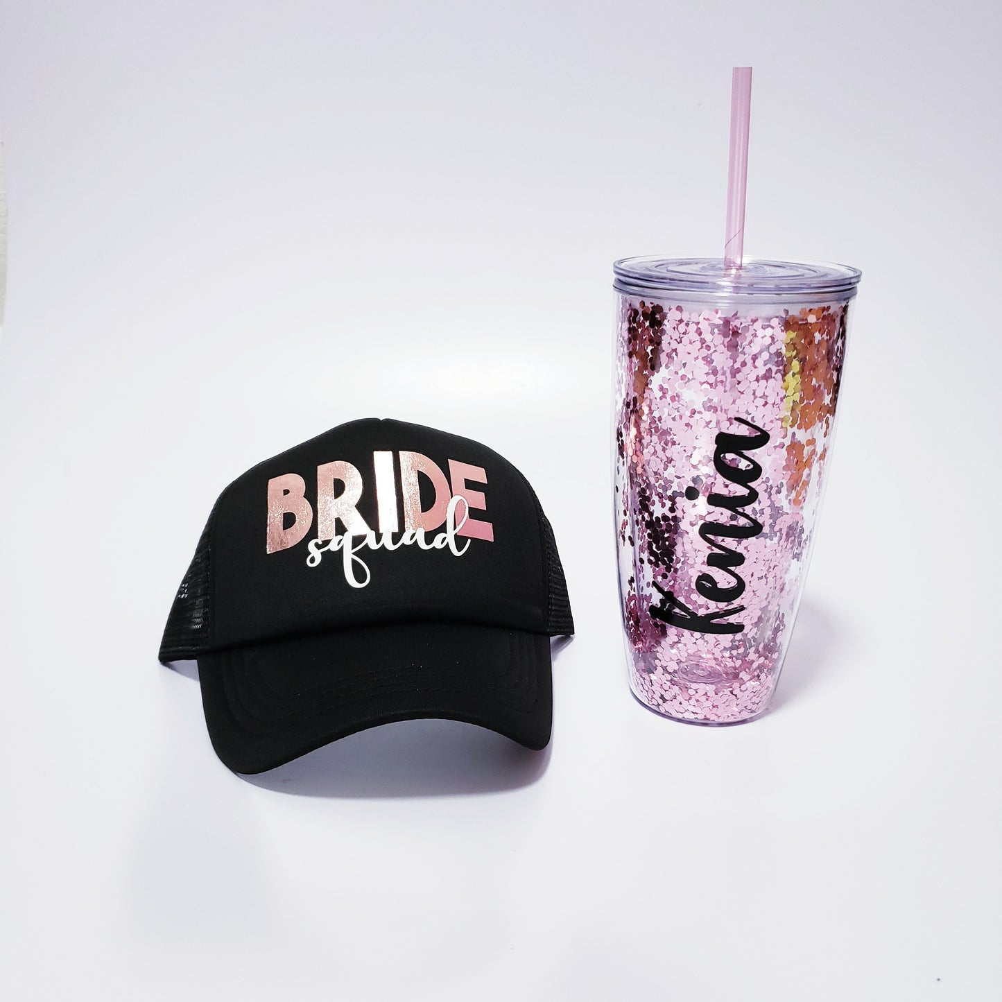 Paquete de gorra y vaso glitter