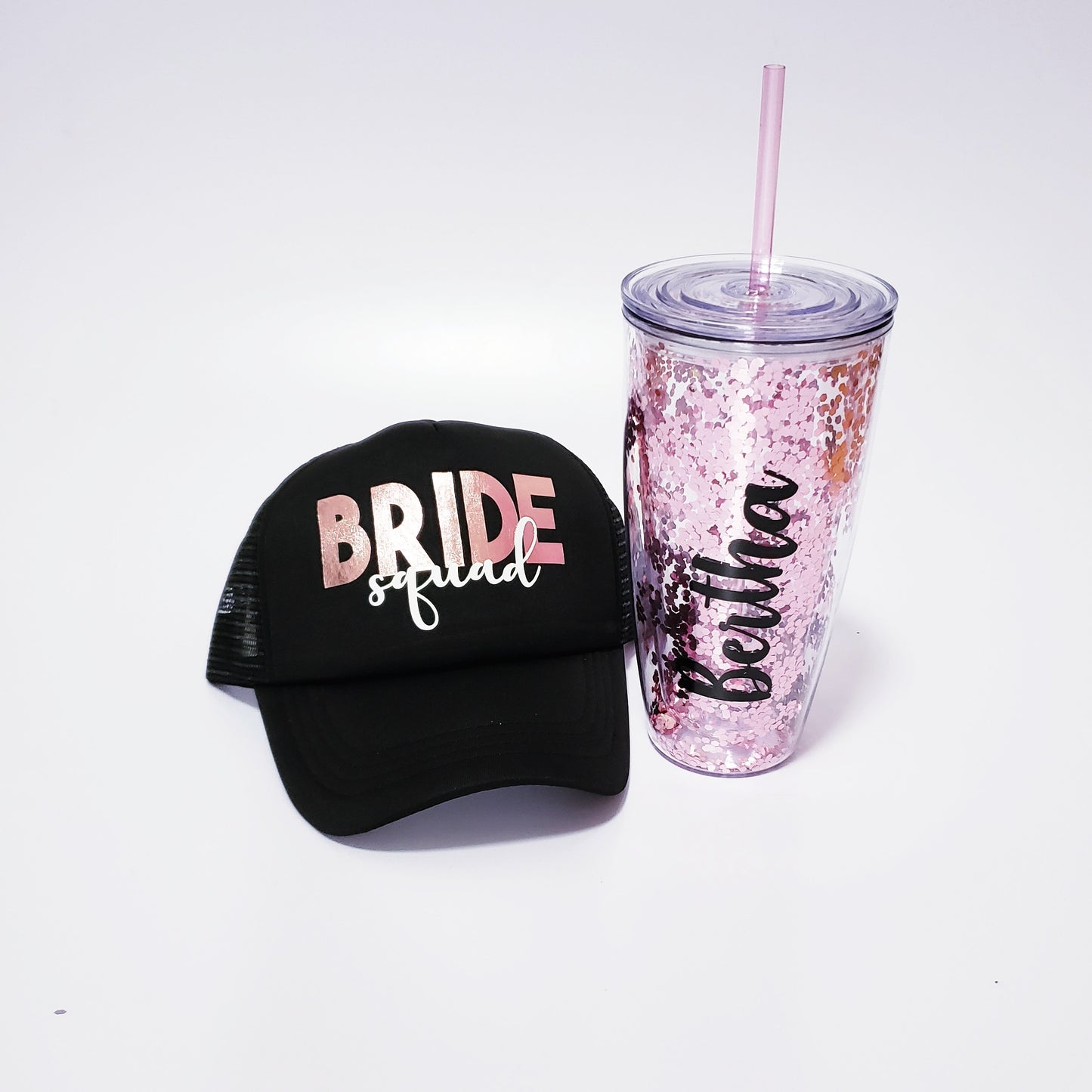 Paquete de gorra y vaso glitter