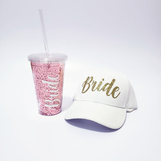Gorra y vaso glitter